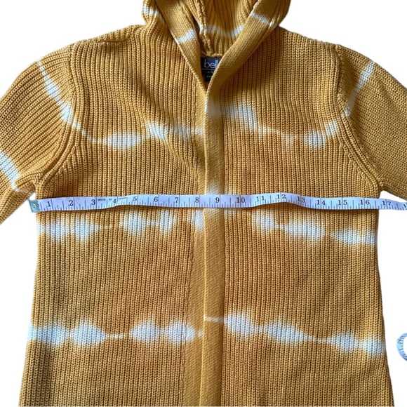 Belle by Belldini Long Yellow Gold Tie Dye Cardigan Sweater with Hood Pockets - Picture 4 of 7
